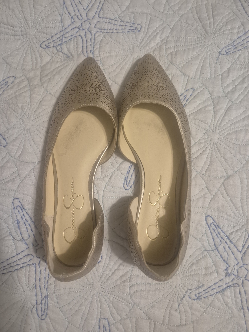 Jessica Simpson Gold Laser-Cut Pointed Toe Flats
